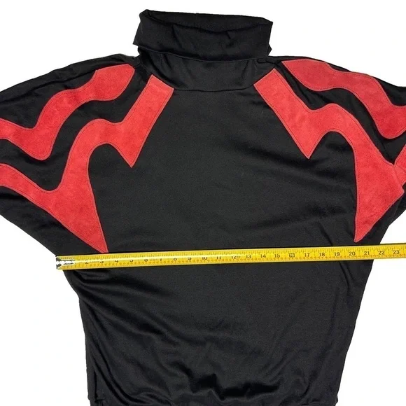 Vintage Osgood Smuk Leather Appliqué Black Knit Turtleneck Dolman Bat Sleeves M - Picture 10 of 14
